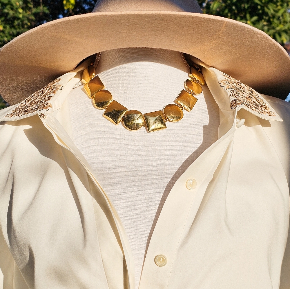 Anne Klein Vintage Gold Tone Modernist Chunky Choker Necklace - Picture 2 of 5